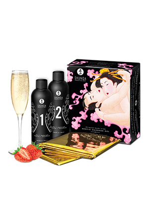 Shunga Massage Gel - набор для эротического массажа (Клубника с шампанским), 500 мл Shunga Massage Gel - набор для эротического массажа (Клубника с шампанским), 500 мл