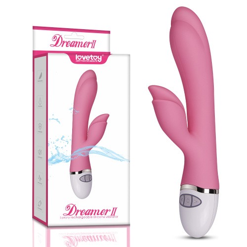 LoveToy - Dreamer II Vibrator Pink  - Вибратор с клиторальным отростком, 21.5х3.5 см ( светло-розовый)