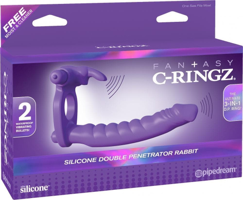 Pipedream Silicone Double Pene Rabbit - насадка для подвійного проникнення, 10х2.8 см (фіолетовий) - купити в Києві, Україні