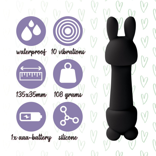 FeelzToys Mister Bunny - Мини-вибратор с двумя насадками, 13.5х3.5 см, (черный)
