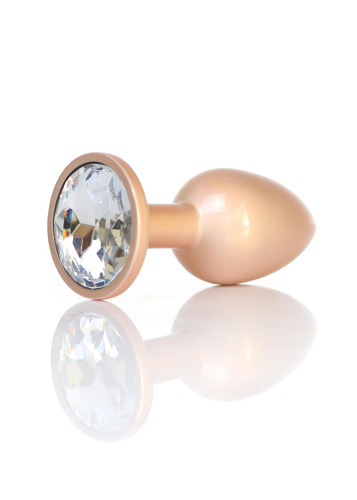 Анальная пробка с камнем B-Series Jewellery Pearl Gold Plug Clear, S