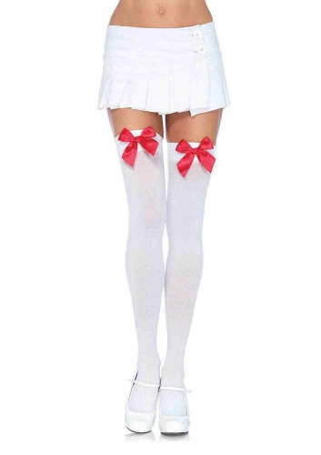 Leg Avenue Nylon Thigh Highs With Bow - чулки с бантиком (черный с фукси)