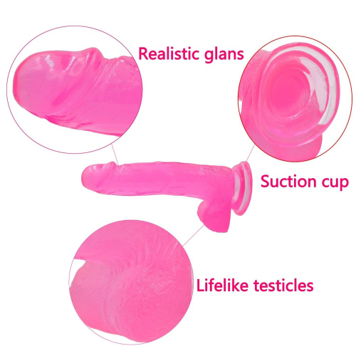 LoveToy Jelly Studs Crystal Dildo, Large - Фаллоимитатор с мошонкой, 20 см (розовый)
