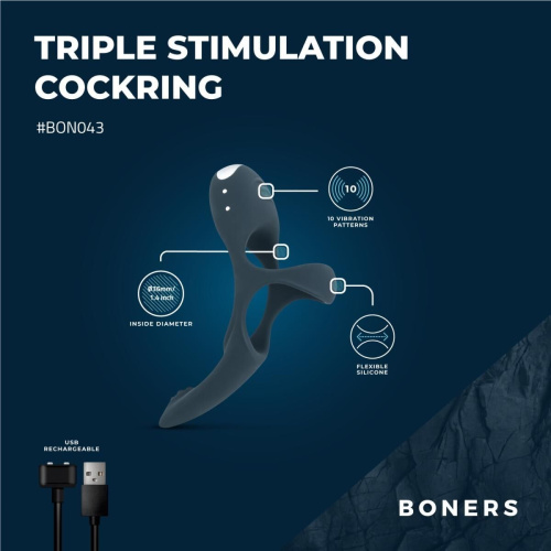 Эрекционное кольцо с вибрацией Boners Triple Cockring