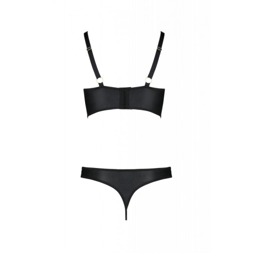 Passion Malwia Bikini - Комплект из эко-кожи с люверсами и ремешками, бра и трусики, 6XL/7XL (чёрный)