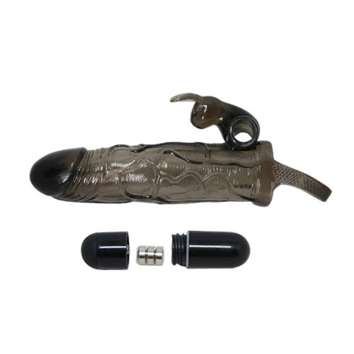 LyBaile Brave Men Vibro Penis Sleeve Black With Bunny - вибронасадка на член со стимулятором клитора, 16.4х3.7 см (чёрный)