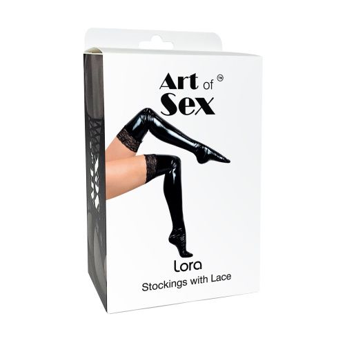 Сексуальные виниловые чулки Art of Sex Lora с кружевом, L
