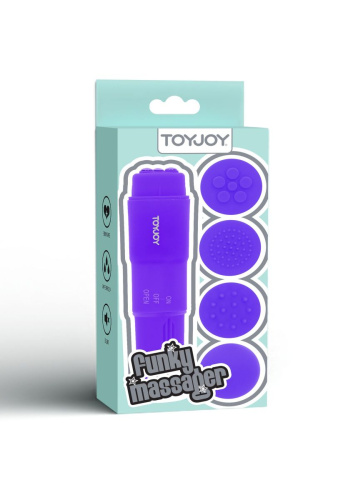 Toy Joy Funky Massager - Вибромассажер с насадками, 10х2.5 см (фиолетовый)