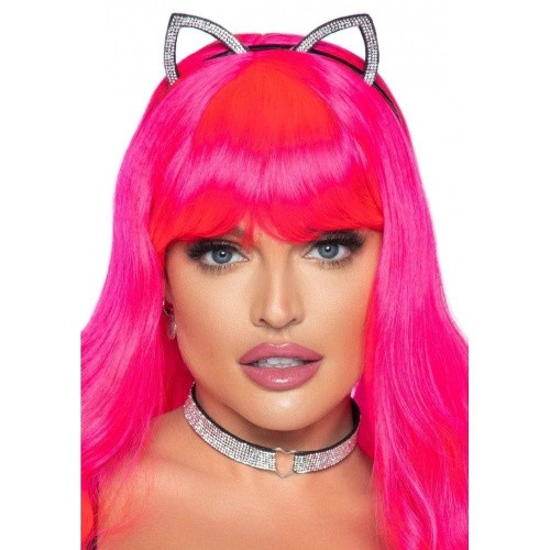 Leg Avenue-Cat ear headband and choker Silver - Набор чокер и кошачьи ушки со стразами