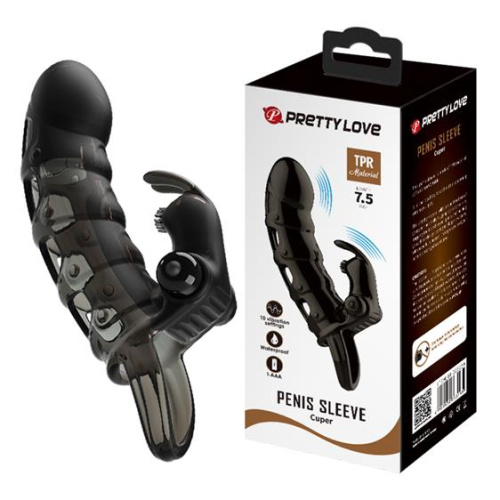 Pretty Love Penis Sleeve Vibro Black - Насадка на пеніс +4 см (чорний) - купити в Києві, Україні