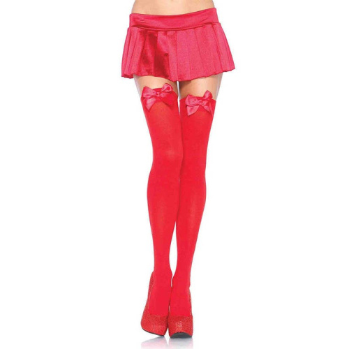 Leg Avenue Nylon Thigh Highs With Bow - чулки с бантиком (красный с красным)