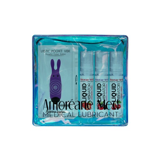 Amoreane Med набор из 3-х вкусов стимулирующего лубриканта и вибропули Adrien Lastic Purple, 3х10 мл