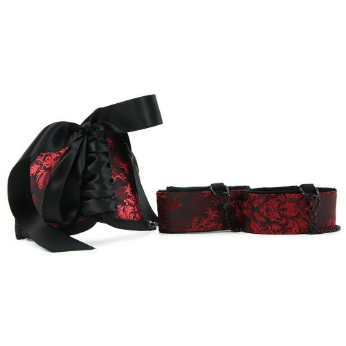 California Exotic Novelties - Широкий ошейник с наручниками на цепи Scandal