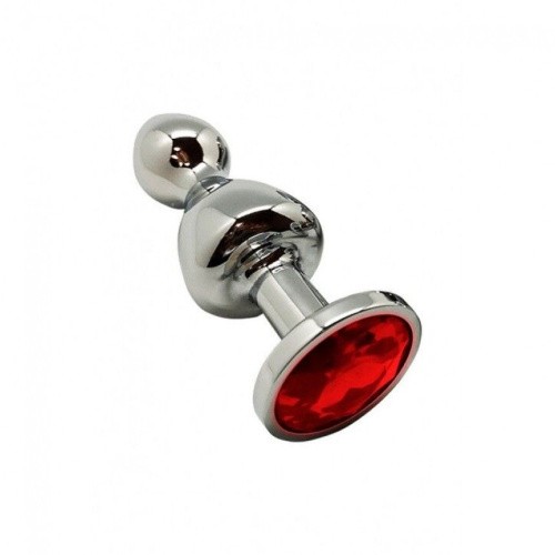 Wooomy Lollypop Double Ball Metal Plug M - Анальна пробка, 9.4х3.1 см (червоний) - купити в Києві, Україні