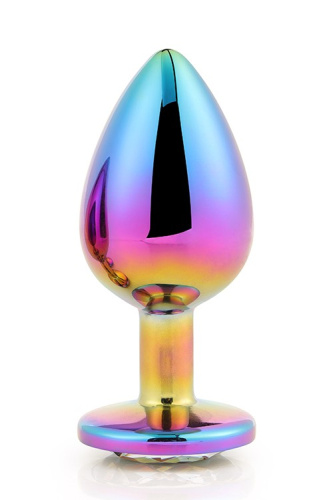 Gleaming Love Multicolour Plug - Металлическая анальная пробка с кристаллом, 9,5х4,3 см (радужный)