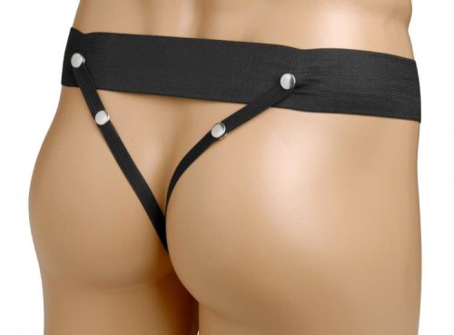 Hollow Silicone Strap On Dildo with Elastic Straps - Black - Страпон, 15,2х4,3 см