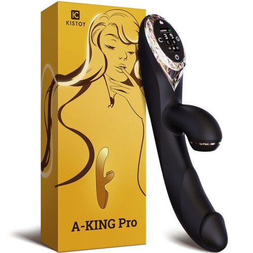 KisToy A-King Pro - Вакуумный вибратор-кролик с подогревом с LED-экраном, 11.5х3.5 см (чёрный)