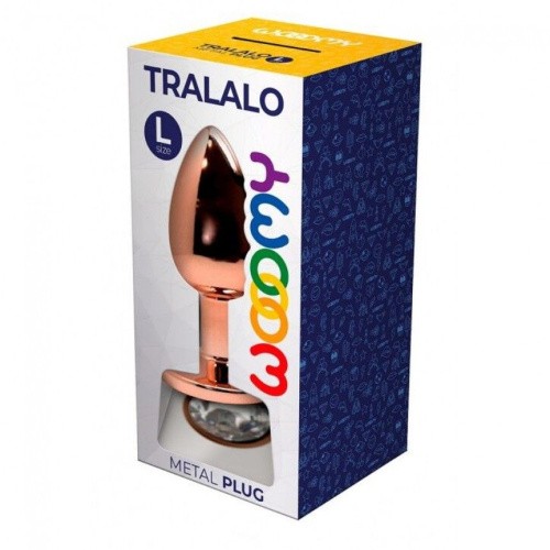 Wooomy Tralalo, L - Анальная пробка с камнем, 9х4 см (прозрачный)