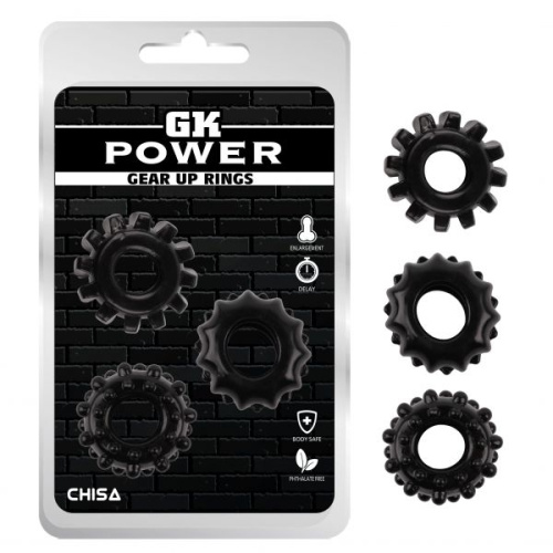 GK Power Gear Up Rings Black - набор эрекционных колец 3 шт, 1,6 см (черный)