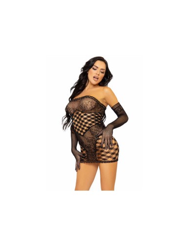 Leg Avenue-2 PC Tube dress and gloves Black - Сексуальна сітчаста сукня з рукавичками, OS - купити в Києві, Україні