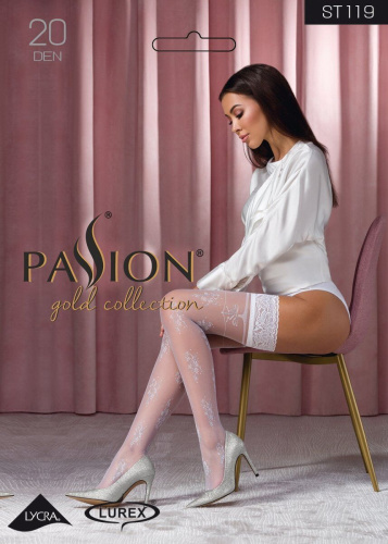 Passion ST119 - Панчохи на ажурній силіконовій гумці, 3/4 (білі) - купити в Києві, Україні