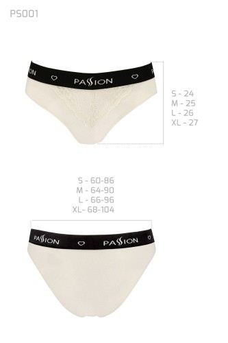 Passion PS001 Panties - Трусики с широкой резинкой и кружевом (бежевые, размер L)
