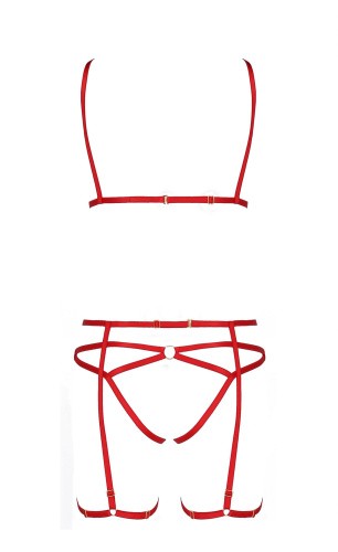 Passion Exclusive Magali Set OpenBra сексуальный комплект из стреп: лиф, трусики и пояс, XXL/XXXL (красный)