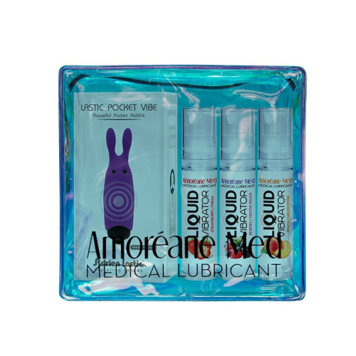 Adrien Lastic Amoreane Med - набор из 3-х вкусов стимулирующего лубриканта и вибропули (фиолетовый)