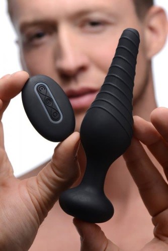 Silicone Vibrating Anal Plug with Remote Control - анальная пробка с дистанционным управлением, 14.6х3.9 см (чёрный)