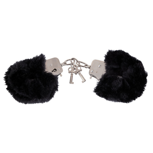 Handcuffs Love Cuffs Black металические наручники с мехом, 4.5 см