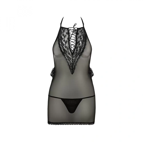 Passion - ERZA CHEMISE - Сорочка прозора приталена, L/XL (чорний) - купити в Києві, Україні