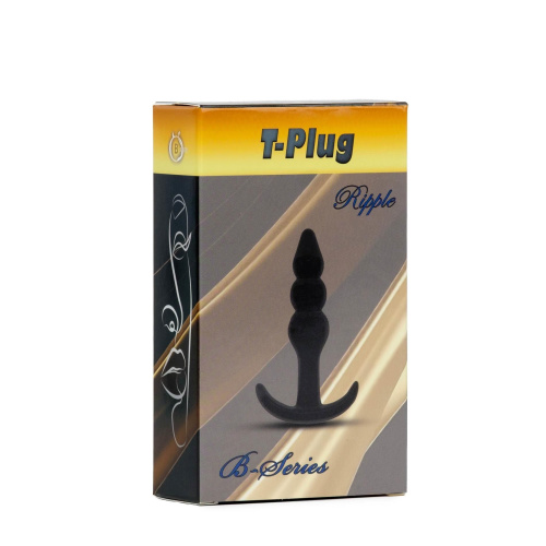 B-Series T-Plug Ripple - анальная пробка для ношения, 9.5х2.5 см (чёрный)