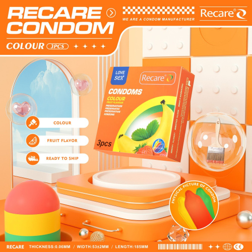 Recare Color Fruit Flavour Condoms 3 шт, ароматы: мята, банан, клубника
