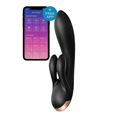 Satisfyer Double Flex - Вибратор-кролик с тремя моторчиками, 20.1х4.6 см (чёрный)