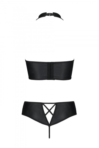 Passion Nancy Bikini - Комплект из эко-кожи: бра и трусики с имитацией шнуровки, L/XL (чёрный)