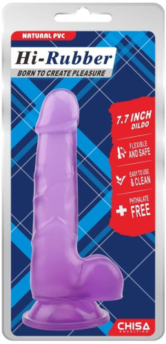 Hi-Rubber 7.7" Dildo Purple - Фаллоимитатор с мошонкой, 19,5 см (фиолетовый)