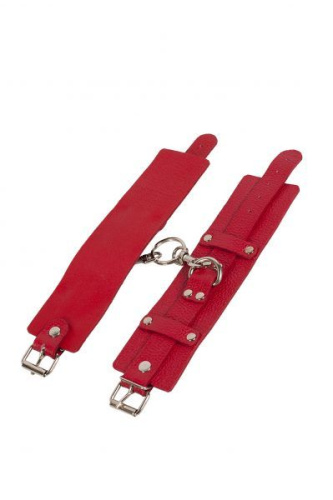 sLash Leather Dominant Hand Cuffs - кожаные наручники, 19.5 см (красный)