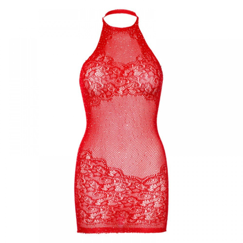 Leg Avenue-Rhinestone halter mini dress Red - Короткое сетчатое платье, OS (красный)