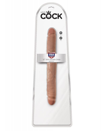 Двойной фаллоимитатор King Cock 12 Slim Double Dildo, 30х3,3 см (телесный)