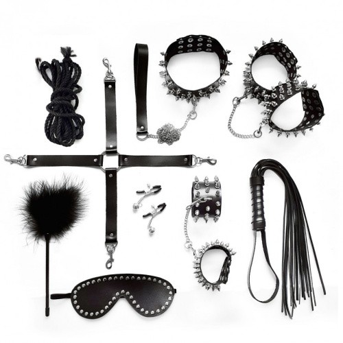 Art of Sex - Spikes BDSM Set Leather - Набор BDSM из 10 предметов, натуральная кожа