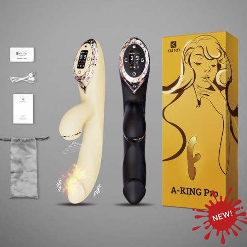 KisToy A-King Pro - Вакуумный вибратор-кролик с подогревом с LED-экраном, 11.5х3.5 см (чёрный)