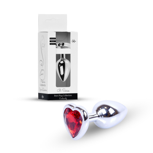 B-Series Jewellery Silver  Heart PLUG Red - Анальна пробка с кристаллом, 7х2.7 см (красный)