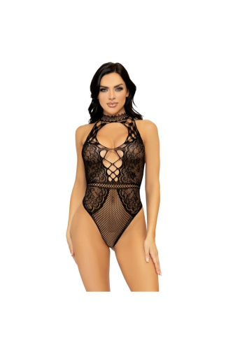 Leg Avenue Net and lace halter bodysuit - Боді, OS (чорний) - купити в Києві, Україні