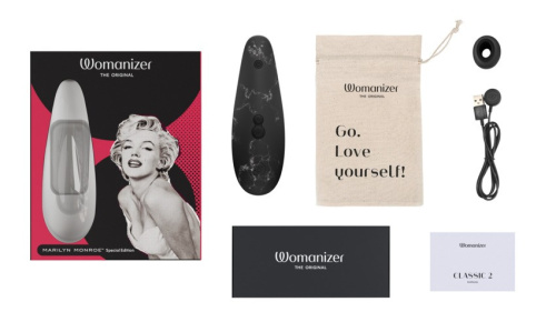 Womanizer Marilyn Monroe Classic 2 + Лубрикант 50 мл - Вакуумный стимулятор (чёрный мрамор)