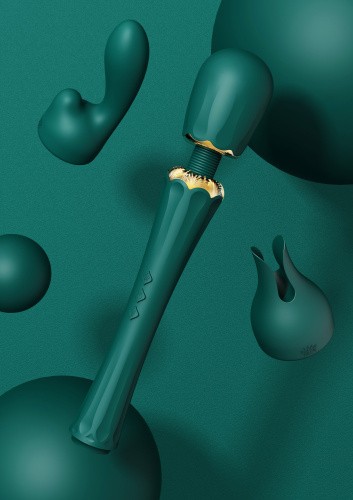 Zalo Kyro Wand мощный перезаряжаемый вибромассажер с 2 насадками, 29.1х5.35 см (зелёный)