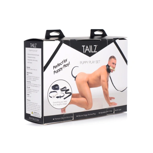 Tailz Puppy Play Set - Gag, Plug, & Collar - рольовий БДСМ набір щеняти: кляп, анальна пробка з хвостом, нашийник - купити в Києві, Україні