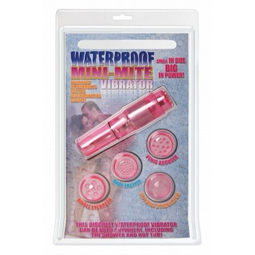 Pipedream Waterproof Mini Mite - Вибратор с разными насадками, 9.5х2.4 см (розовый)
