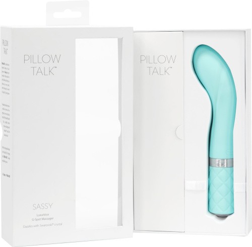 Pillow Talk - Sassy Teal - Роскошный вибратор  с кристаллом Сваровски для точки G,12.8х3.8 см. (голубой)