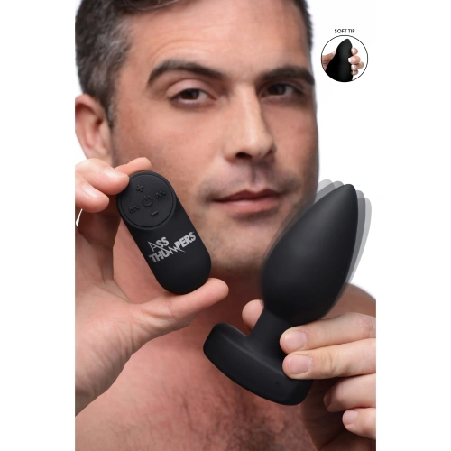 Ass Thumpers Smooth Vibrating Anal Plug – анальна вібропробка з пультом дистанційного керування, 13х4.3 см (чорний) - купити в Києві, Україні