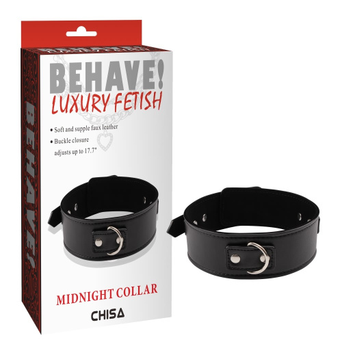 Behave Midnight Collar БДСМ - Ошейник из эко-кожи, 45 см